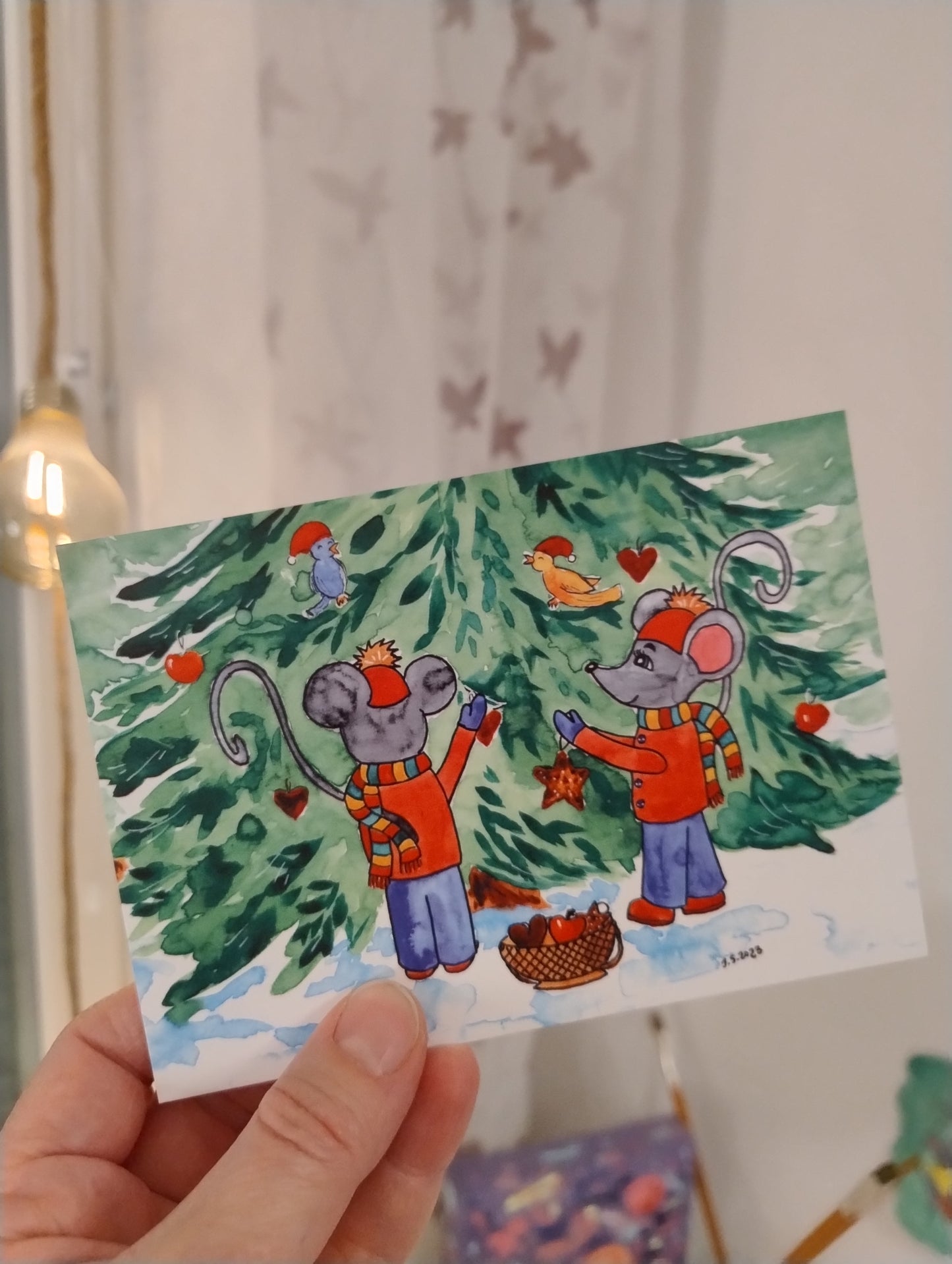 Jouluinen postikortti: Metsän joulu