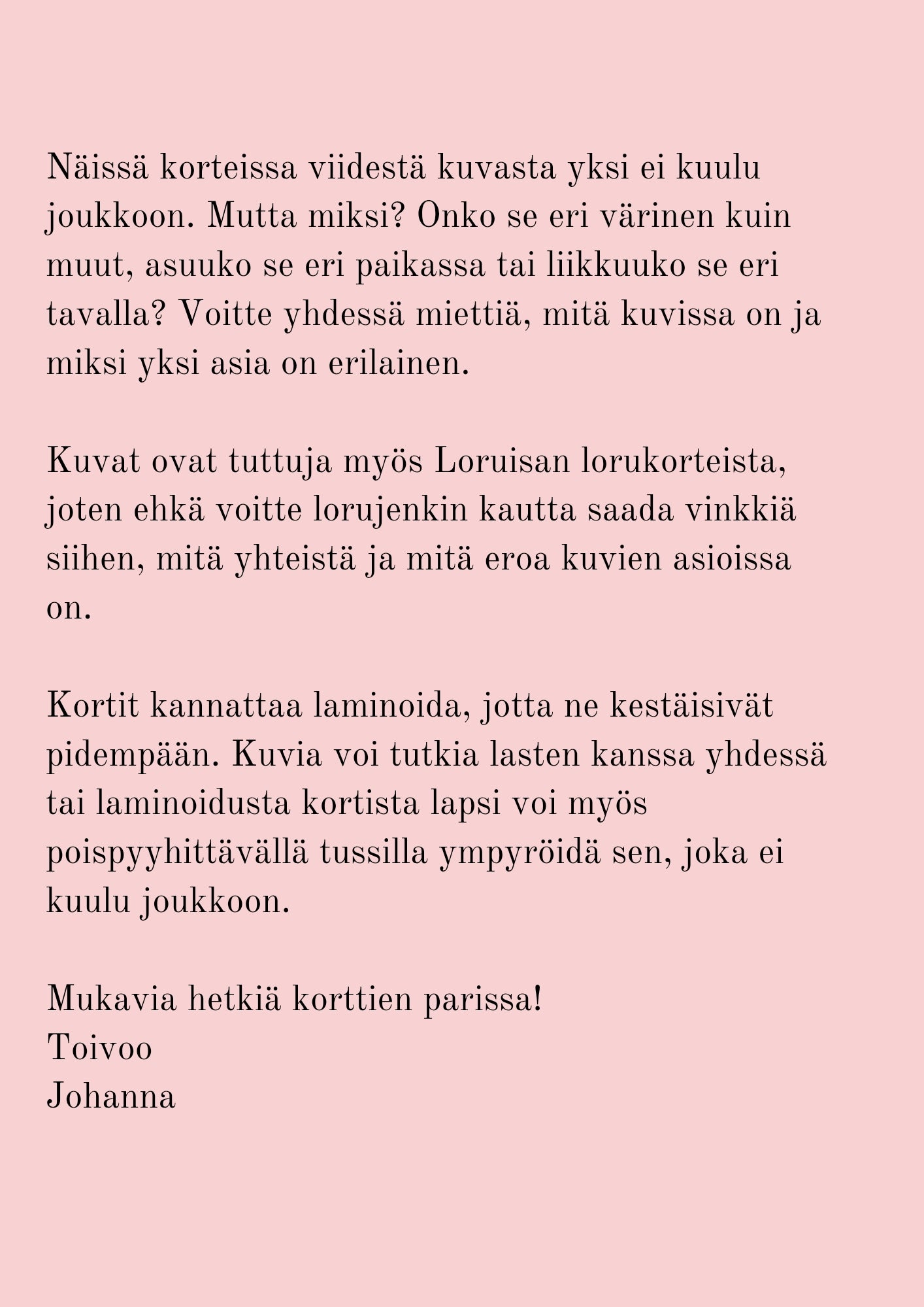 Mikä ei kuulu joukkoon? -kortit tiedostona